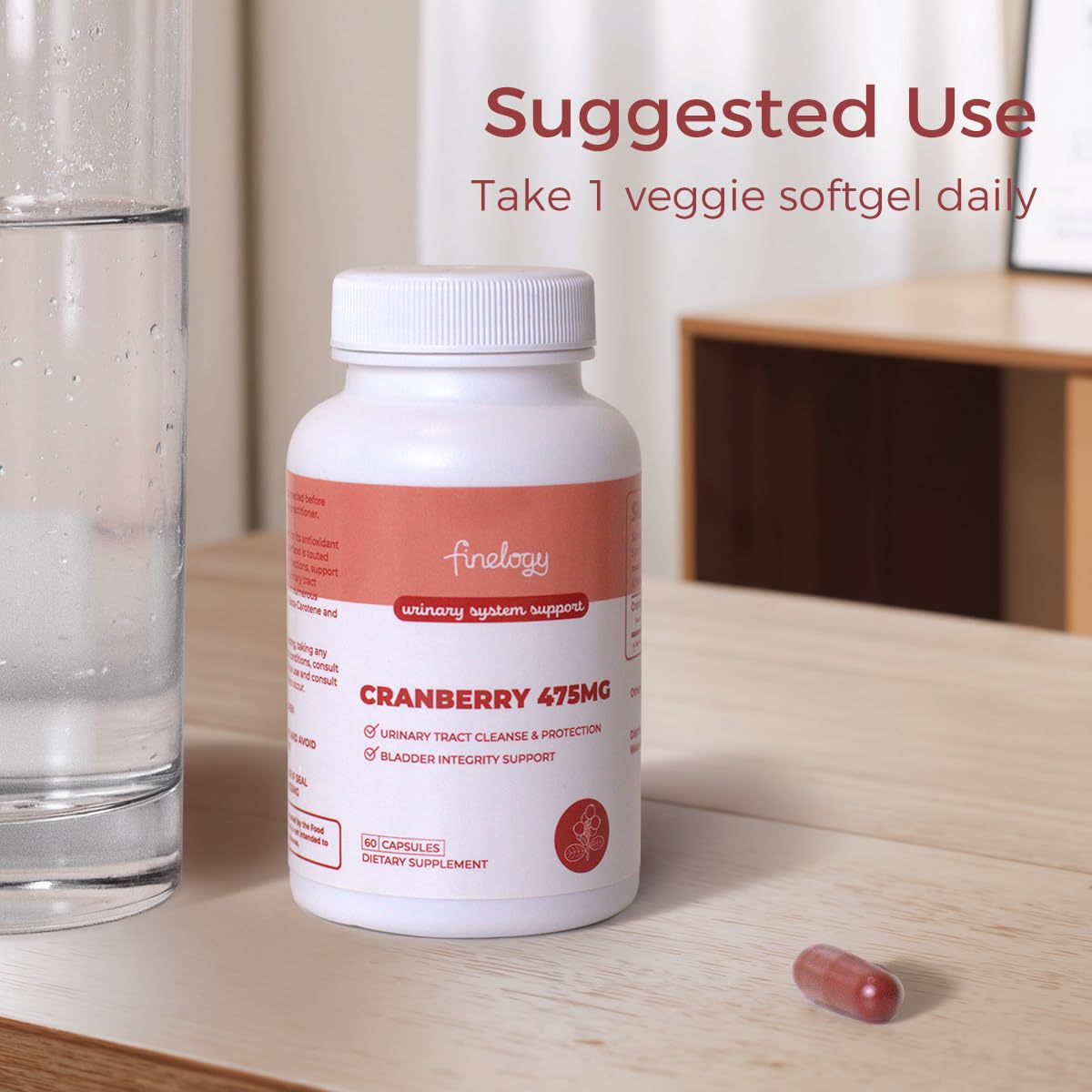 Finelogy Cranberry Pills packaging inside view reveals two-month supply.