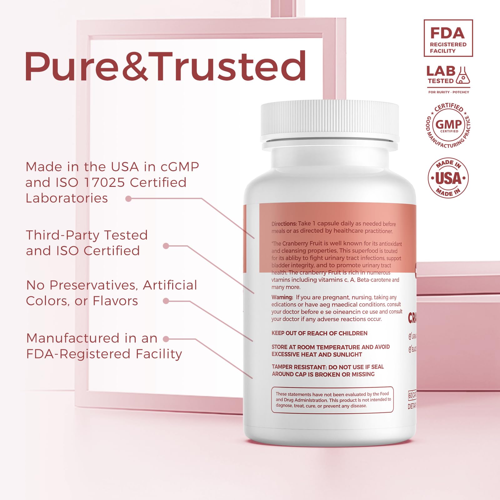 Finelogy Cranberry Pills sugar-free formula avoids sugar with potent cranberry extract.