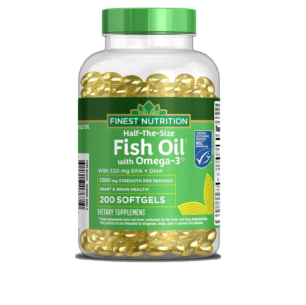 Finest Nutrition Half-size Fish Oil 1200mg bottle for easy daily omega-3 intake