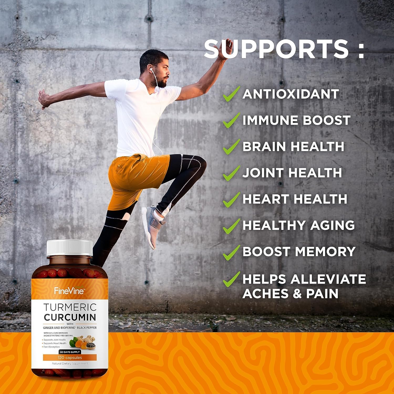 FineVine Organics turmeric with ginger bottle supports joints and digestion