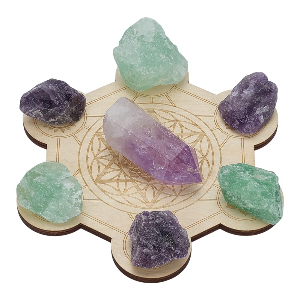 FINGERINSPIRE hexagon crystal grid board for mindful meditation and crystal display
