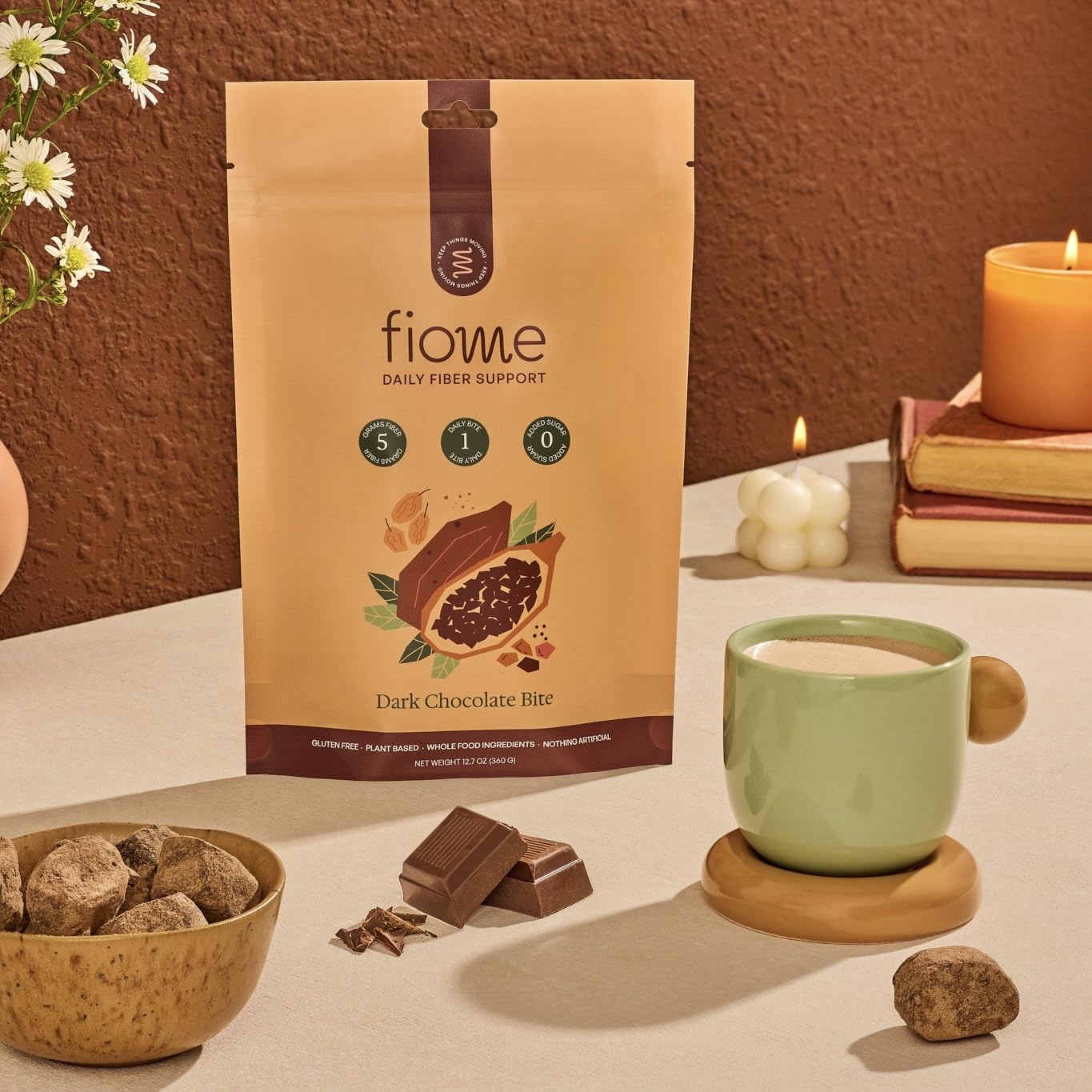 Fiome Fiber Bites in morning routine for easy fiber support.