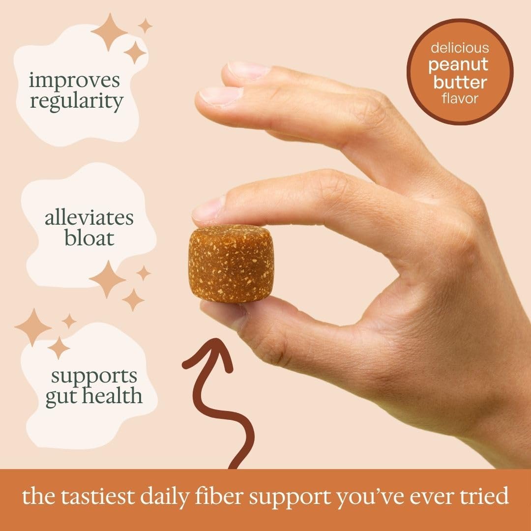 Fiome Fiber Bites serving plate showcases convenient daily fiber with no added sugar.