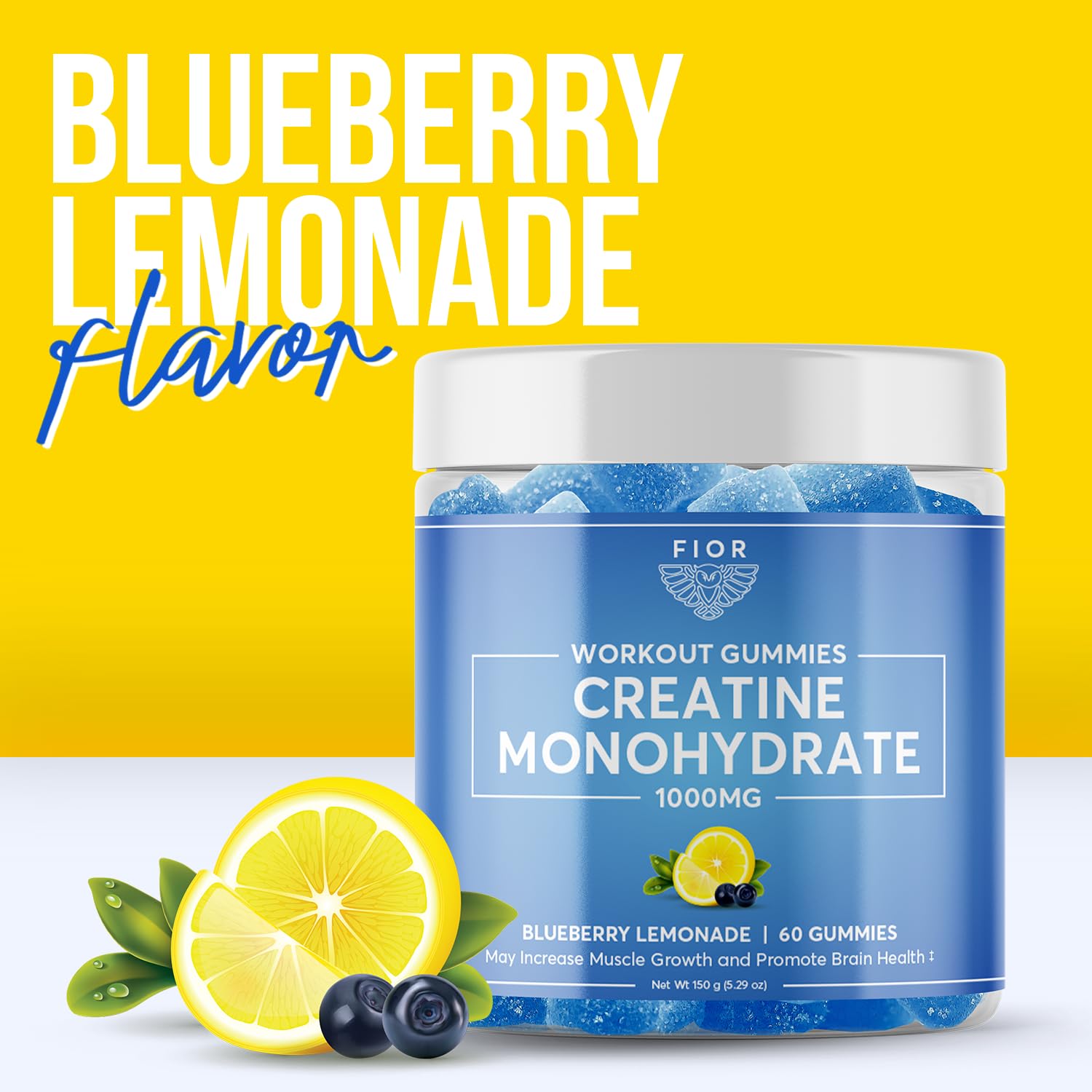 FIOR Creatine Gummy close-up shows chewy texture ideal for quick dosing.