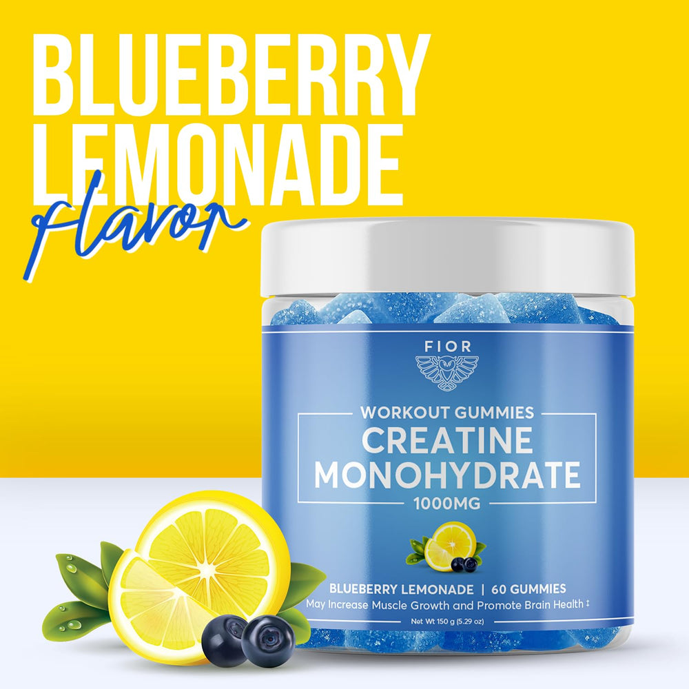 FIOR Creatine Gummy close-up shows chewy texture ideal for quick dosing.
