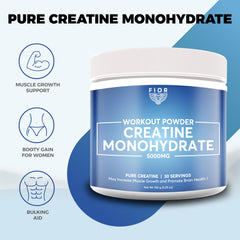 FIOR micronized creatine powder in measuring scoop for easy pre or post workout mix