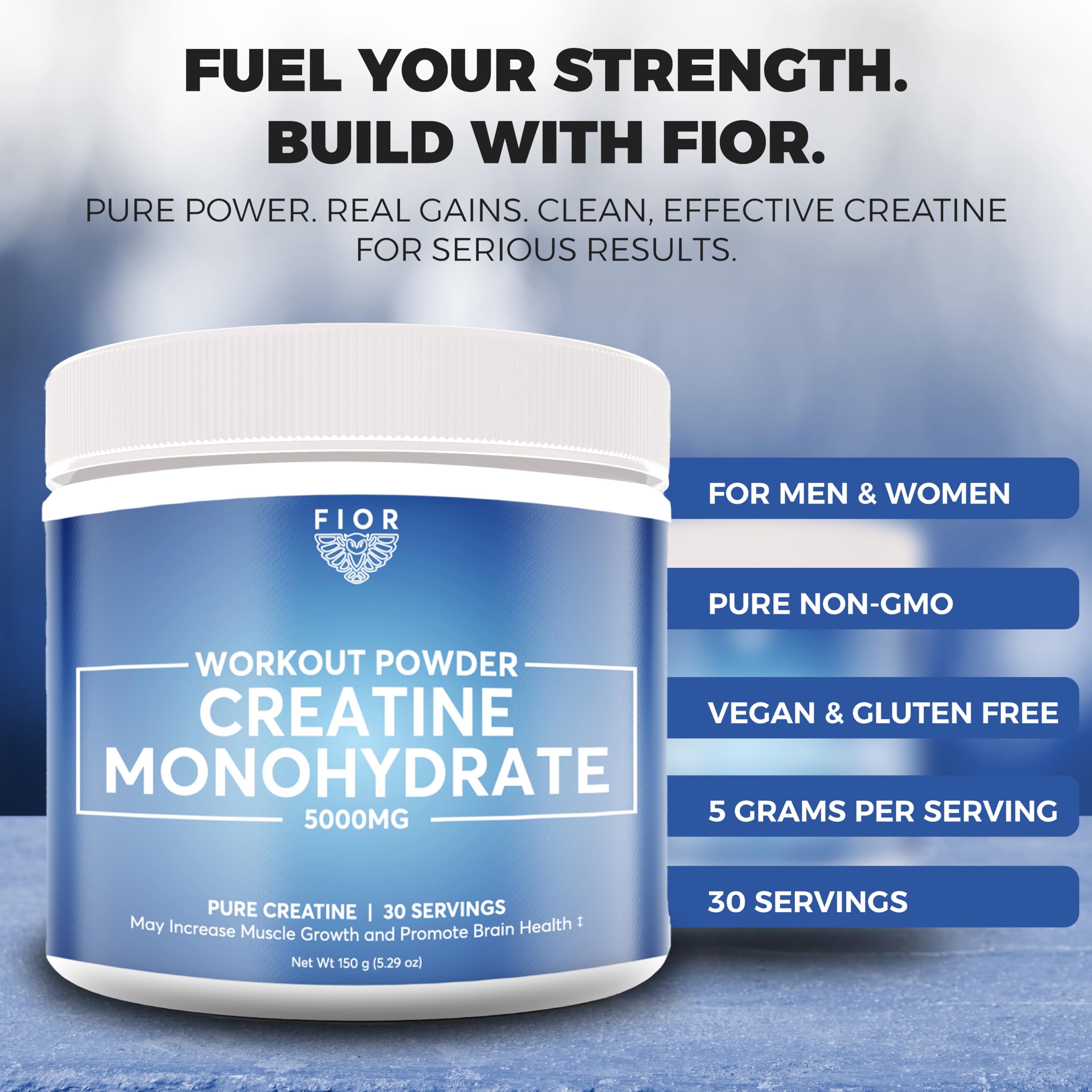 FIOR purified powder on countertop emphasizing purity and safety
