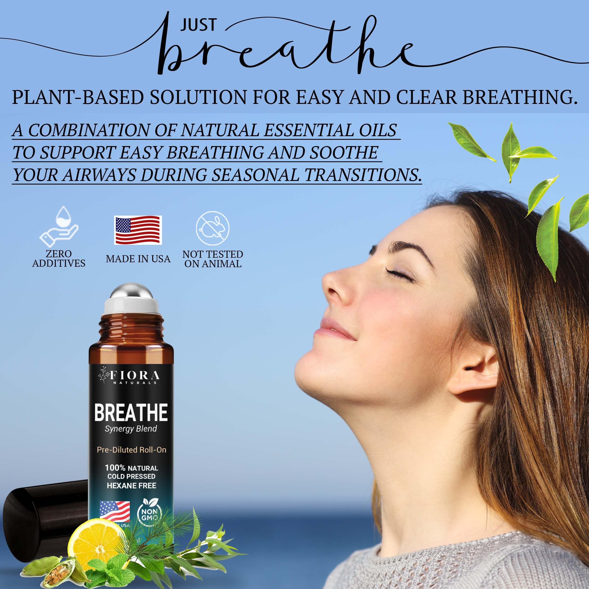 Fiora Naturals Breathe roll-on application demonstrates convenient on-the-go aromatherapy