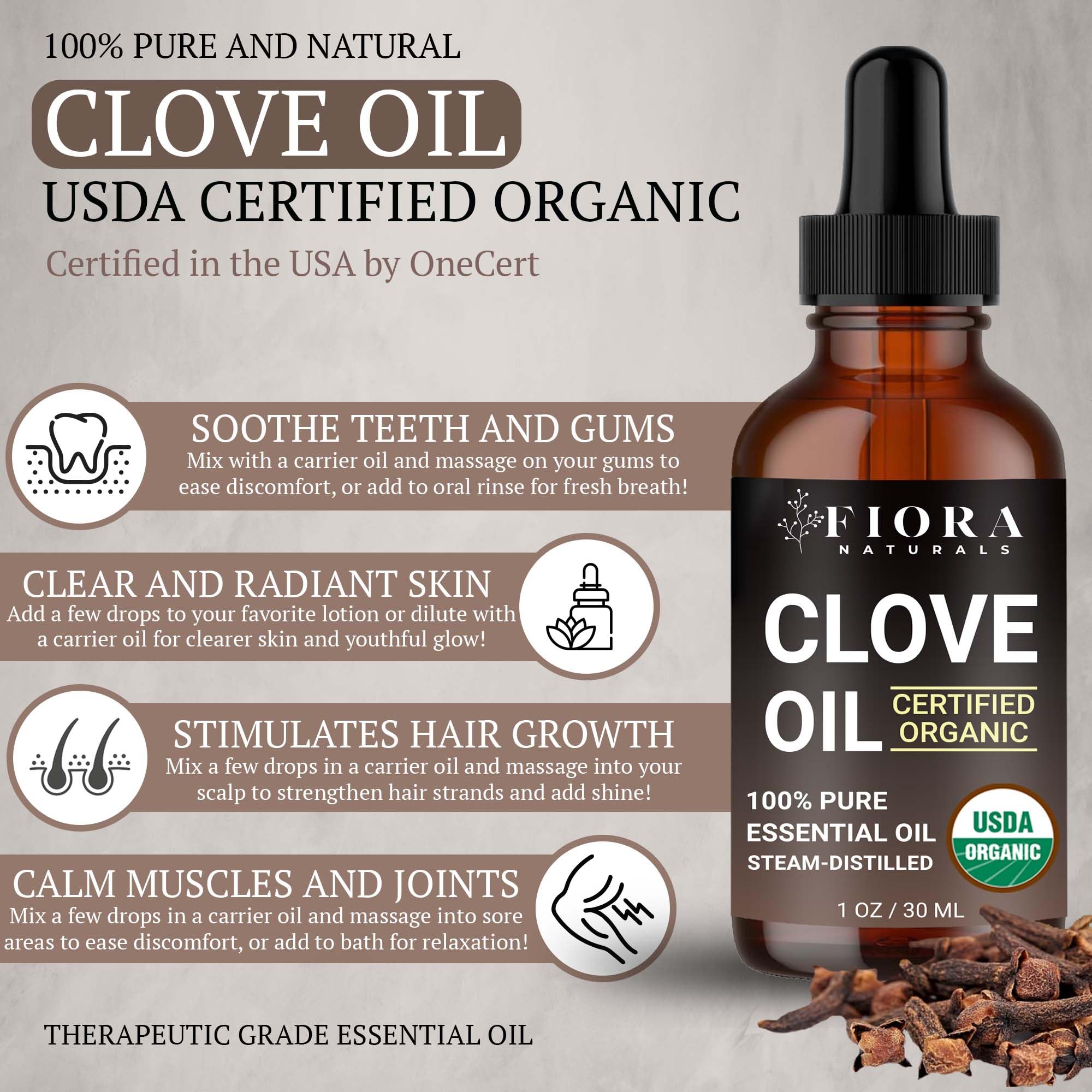 Close-up of Fiora Naturals clove oil dropper ready for dilution