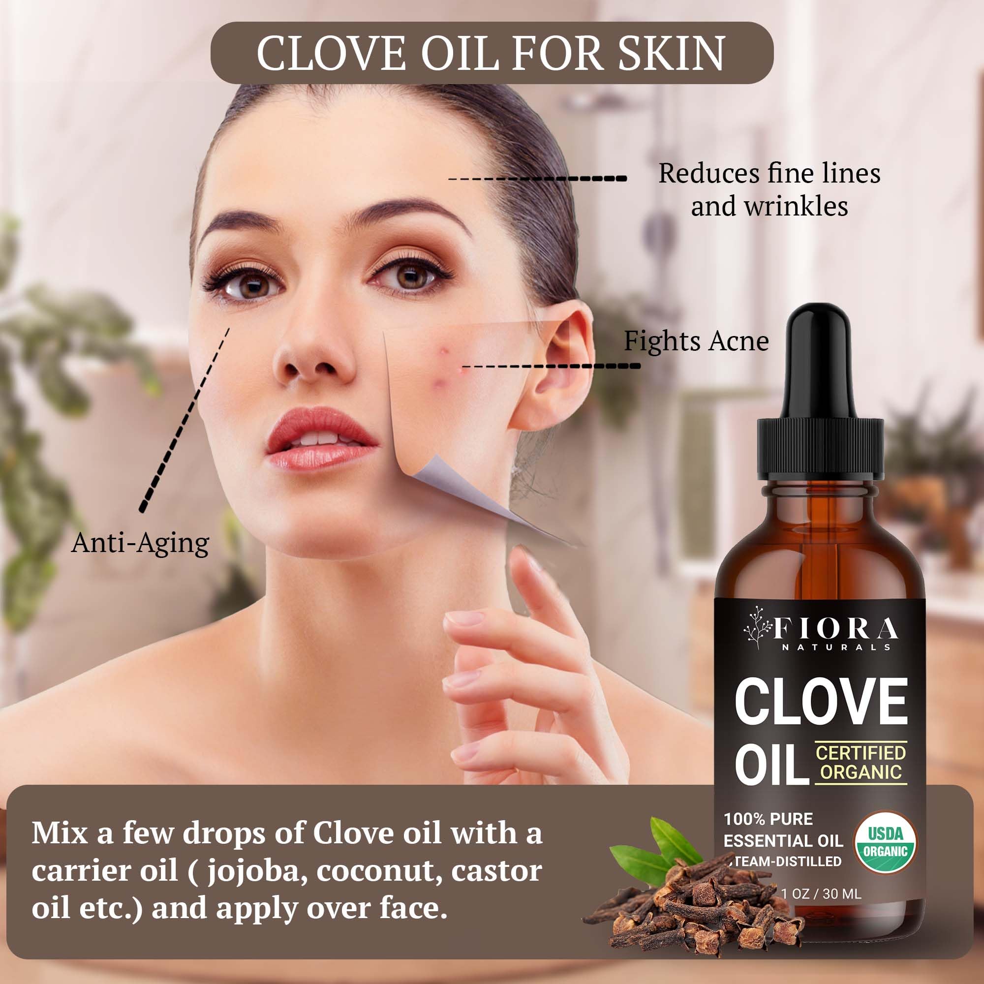 Fiora Naturals clove oil added to hair care blend for scalp nourishment