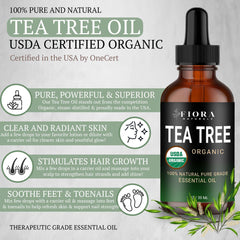 Dropper view of Fiora Naturals Tea Tree Oil for topical use