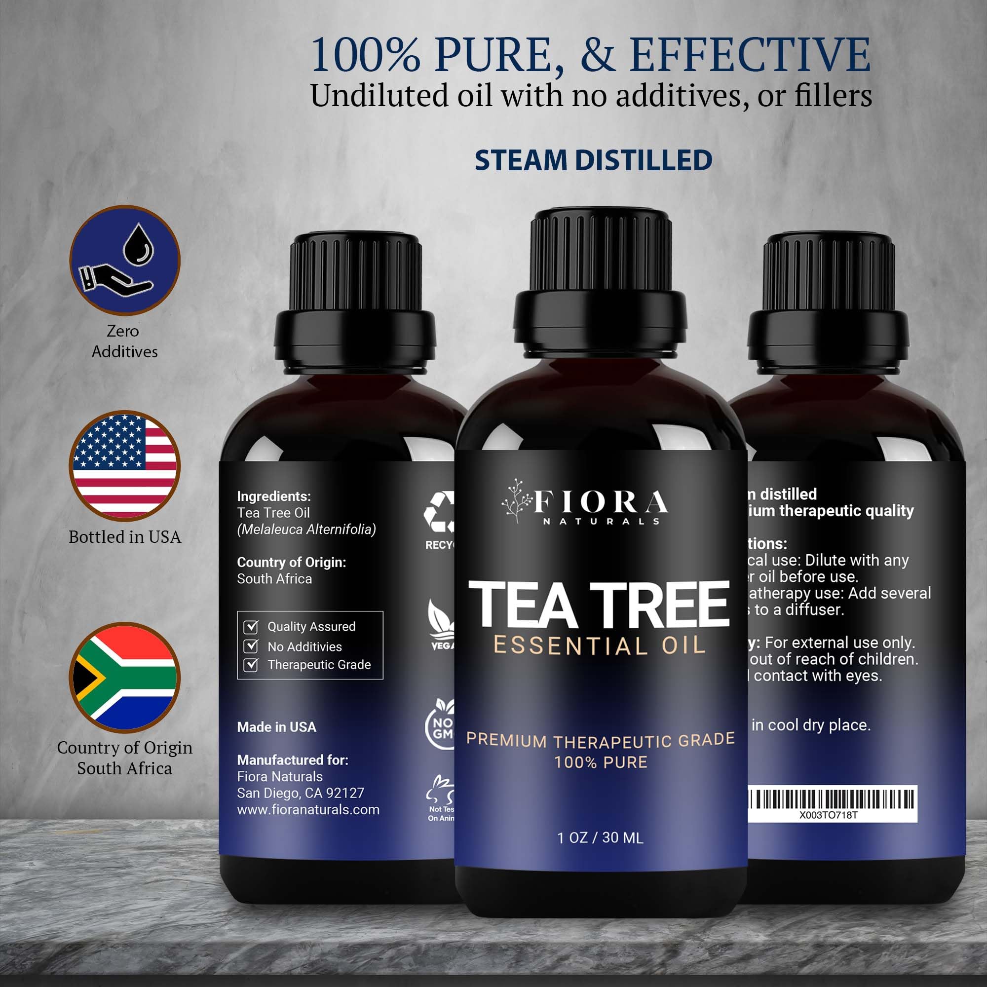 Fiora Naturals Tea Tree Oil for hair and scalp helps clarify and shine.