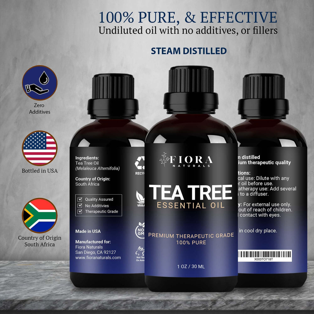 Fiora Naturals Tea Tree Oil for hair and scalp helps clarify and shine.