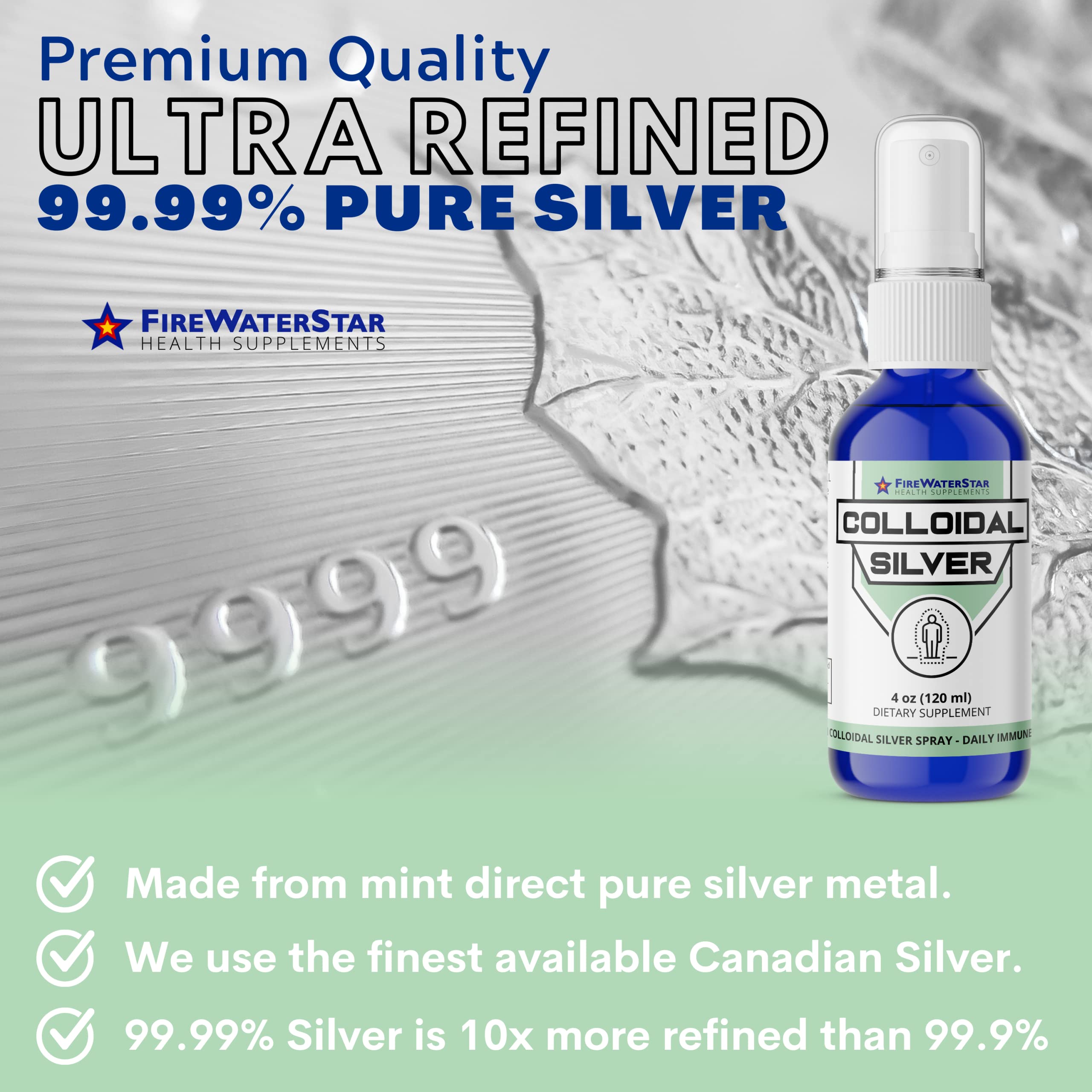 FIREWATERSTAR Colloidal Silver Spray glass bottle preserves content by shielding from light.