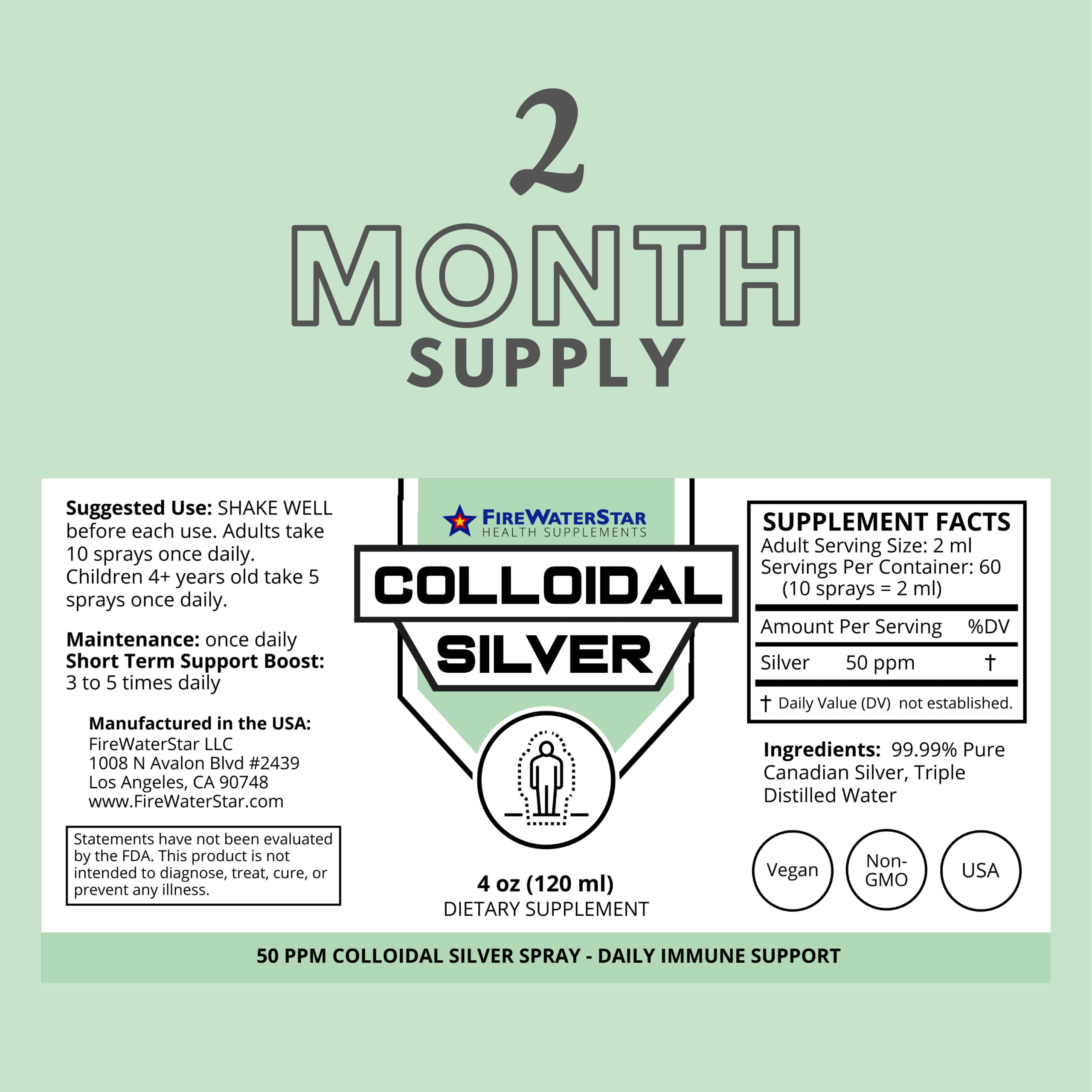 FIREWATERSTAR Colloidal Silver Spray top dispensing for easy application.