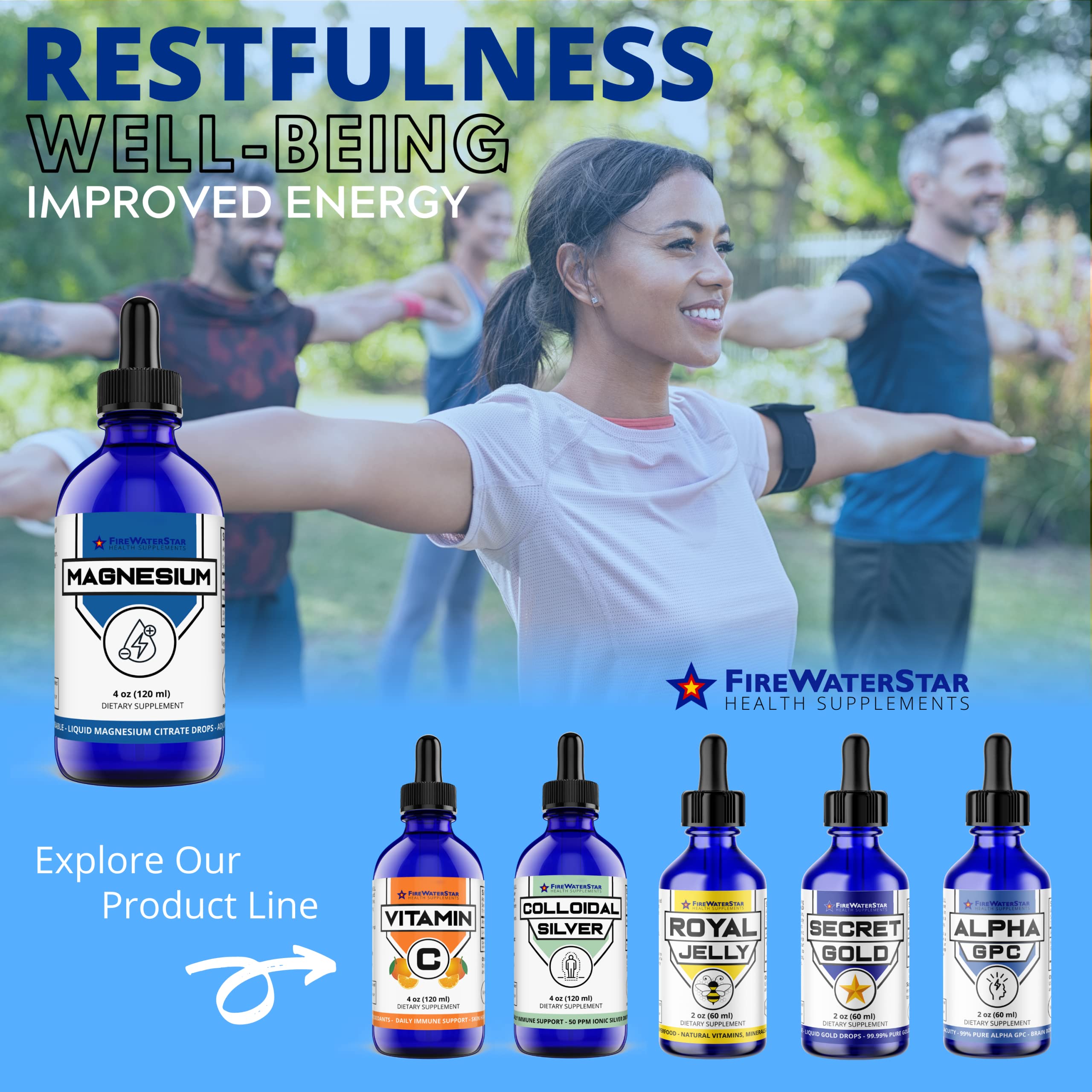 FireWaterStar magnesium drops suit adults and children for daily support.