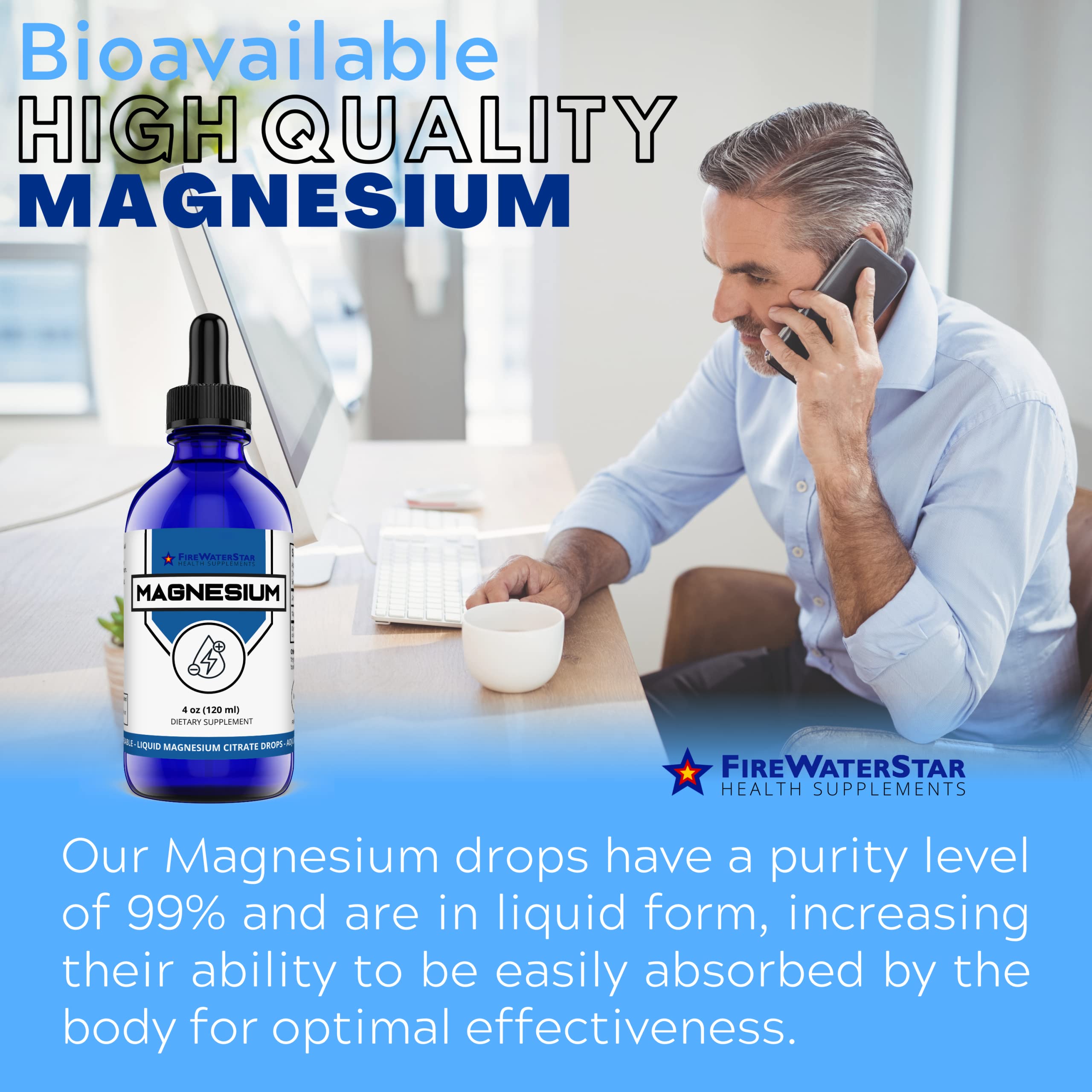 FireWaterStar magnesium drops offer high bioavailability for efficient uptake.