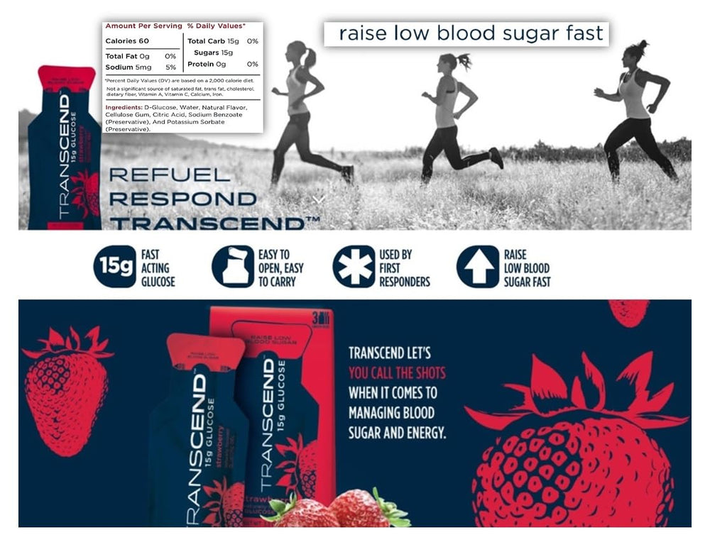 Transcend 15g glucose gel orange pouch open for quick energy during workouts.