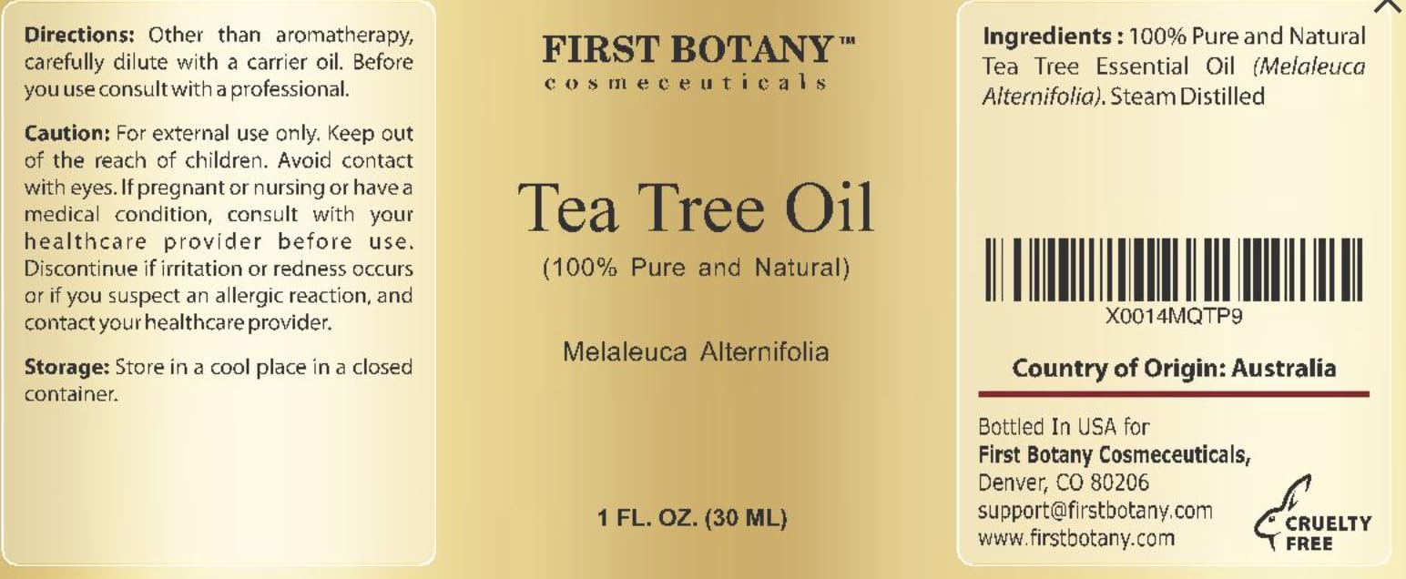 First Botany steam-distilled Australian tea tree oil label and branding.