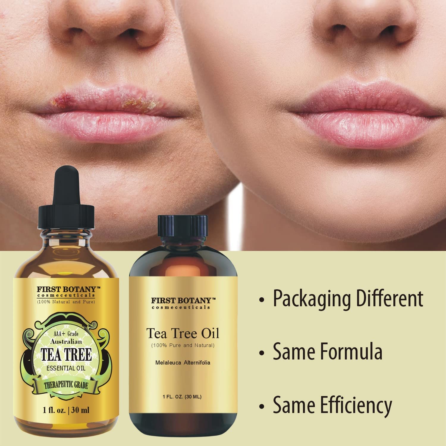 First Botany tea tree oil dropper close-up for daily use.
