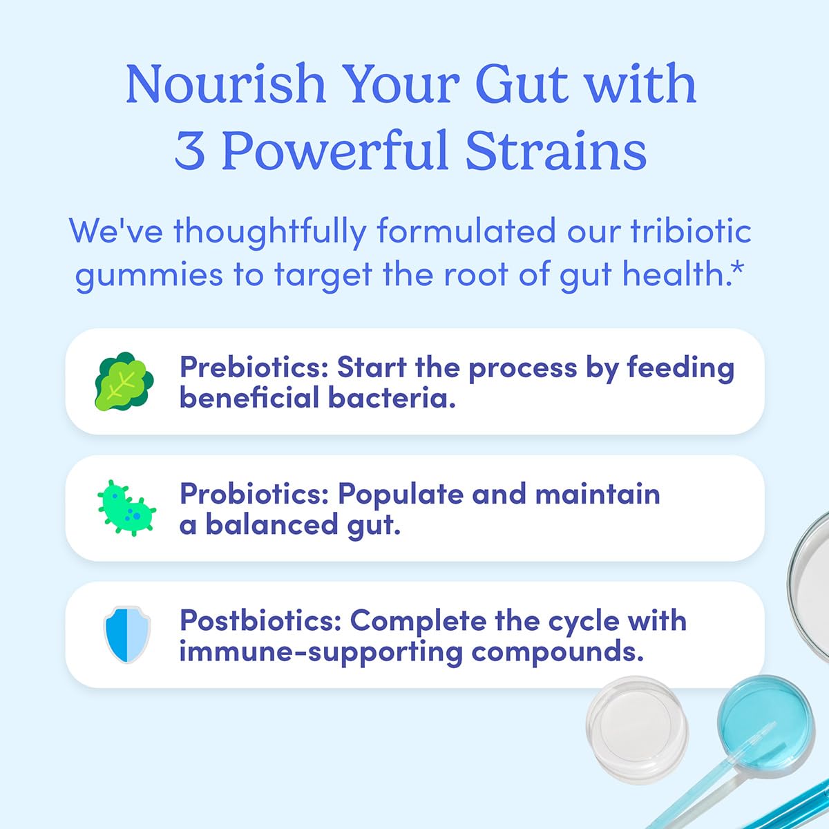 FIRST DAY prebiotic LIVaux science bottle label supports gut microbiome balance.