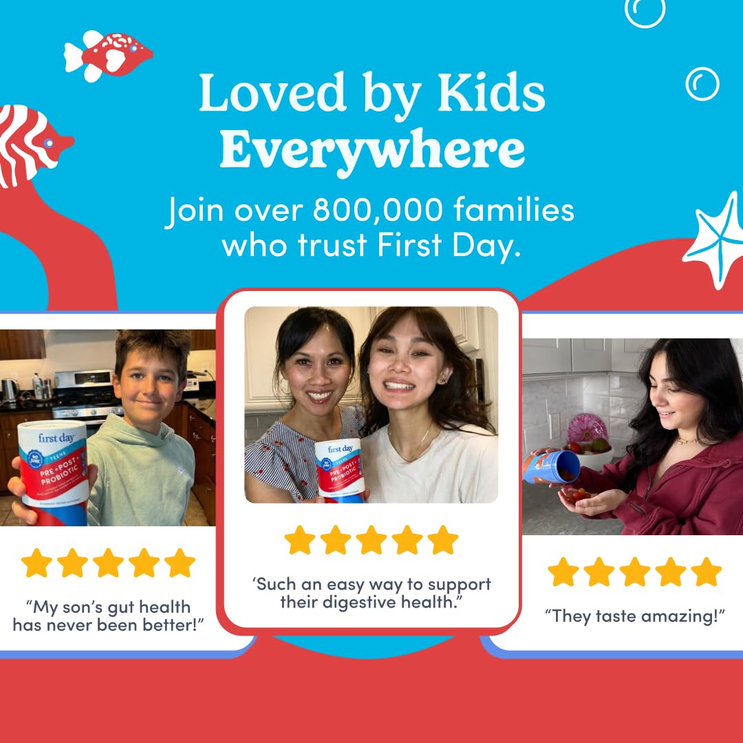 FIRST DAY Braces-friendly gummies designed for teen dental care.
