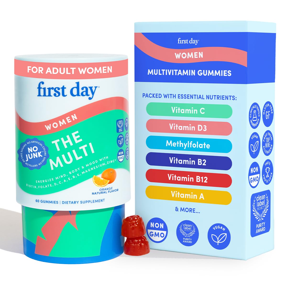 First Day Women's Multivitamin bottle close-up highlighting vitamins for daily energy