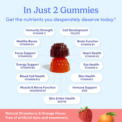 First Day Women's Multivitamin with organic fruits like apples and blueberries