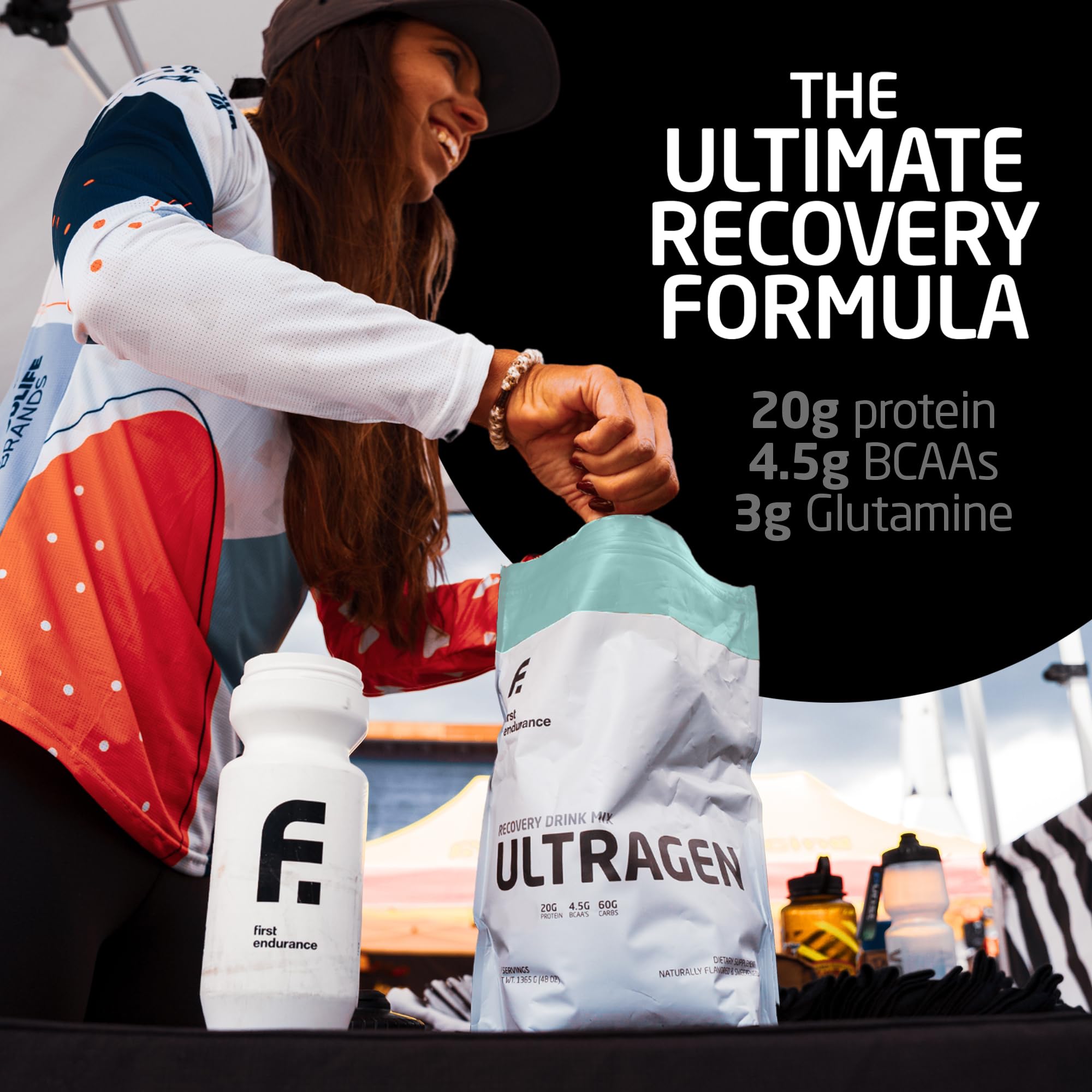 FIRST ENDURANCE Ultragen vanilla post-workout cup ready for sustained energy and recovery