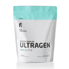 FIRST ENDURANCE Ultragen vanilla powder jar supports post-workout recovery