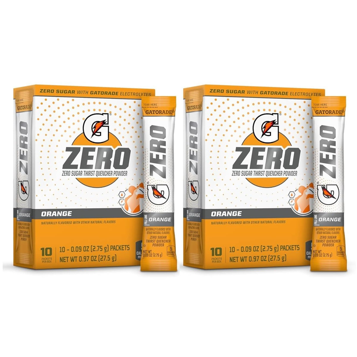 First Leaf G Zero orange powder packet ready to mix for a sugar-free hydration boost