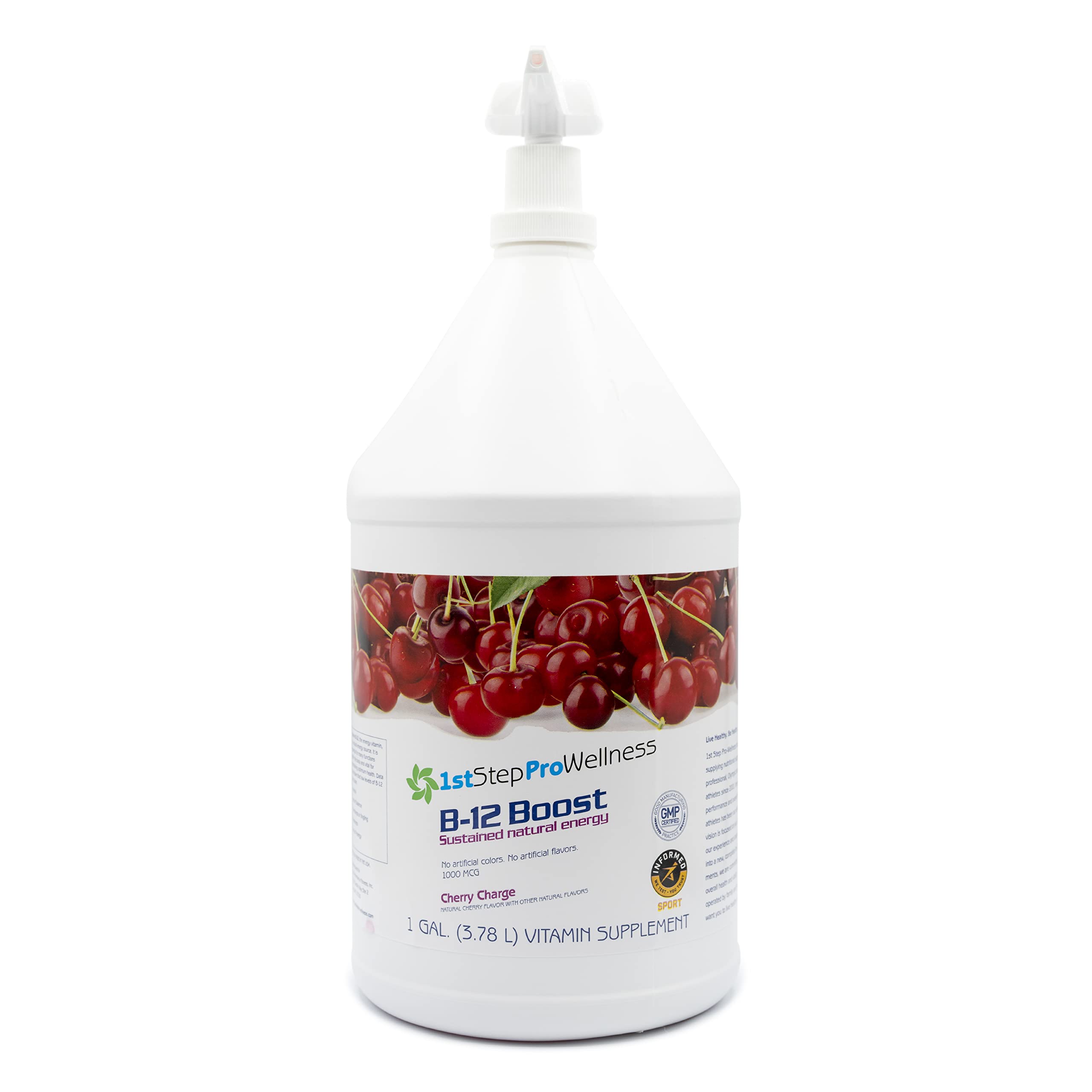 1st Step for Energy B-12 Cherry Charge bottle pour for easy daily dosing and energy support