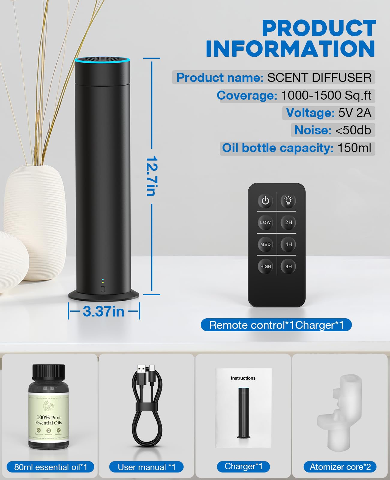 Aluminum alloy tower with matte finish resists fingerprints.