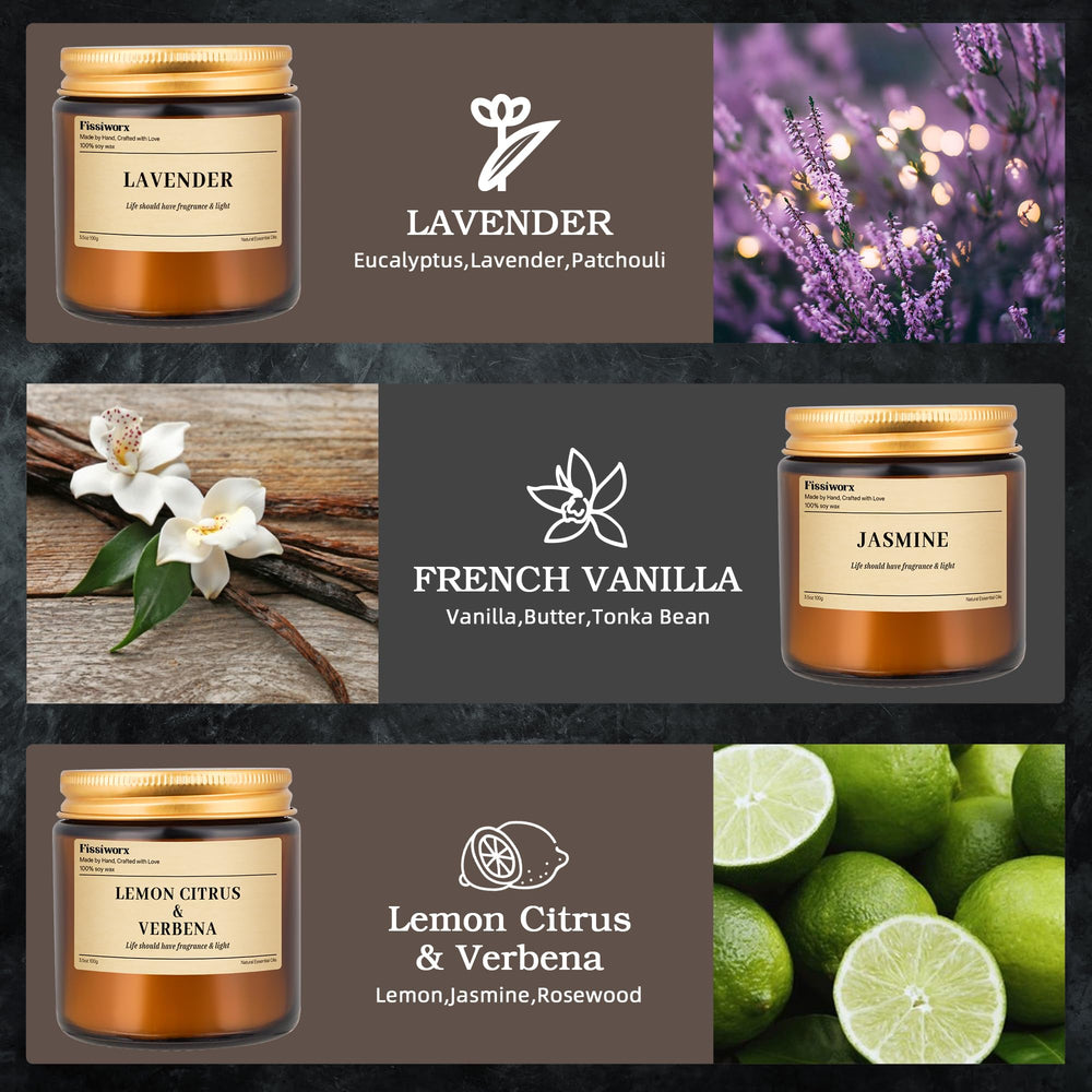 Fissiworx Jasmine candle in an amber jar for floral brightness.