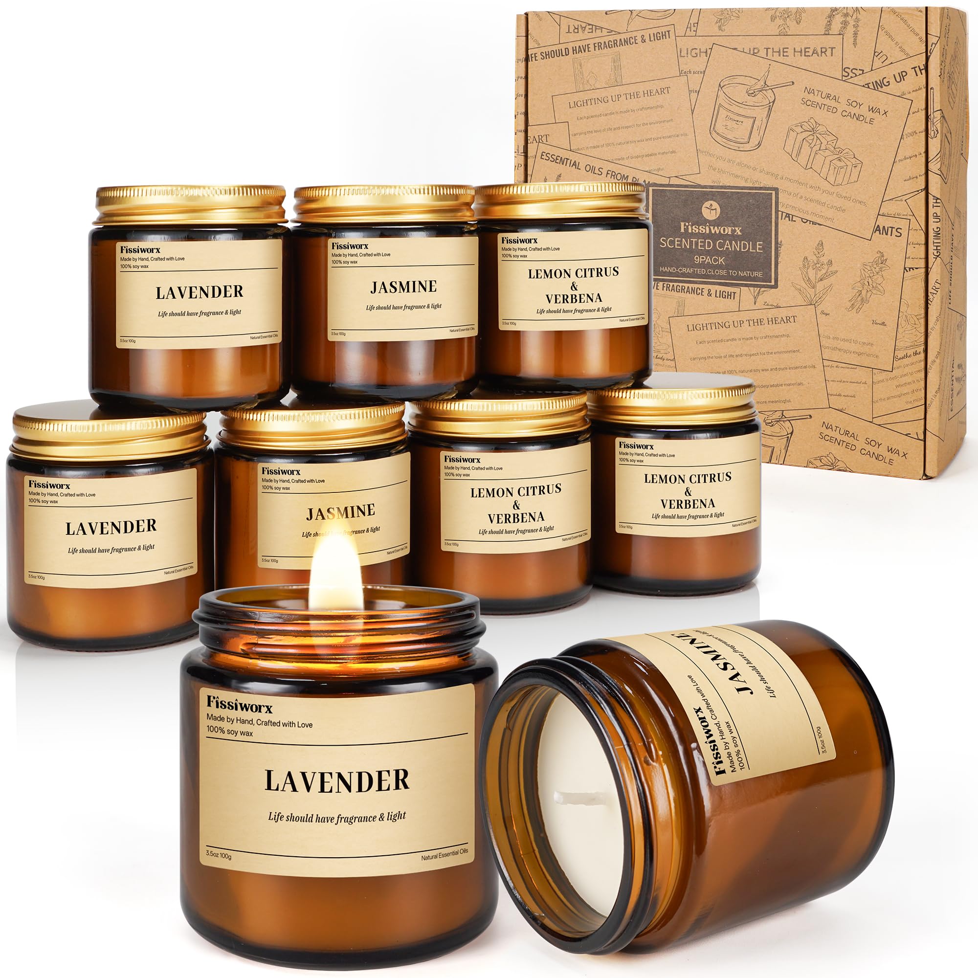 Fissiworx Lavender candle in an amber jar for a calming atmosphere.