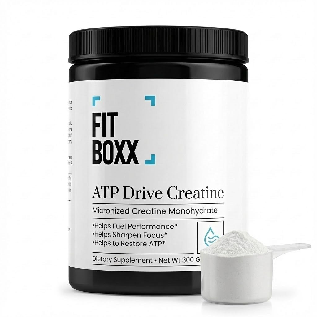 Fit Boxx ATPDrive creatine powder bottle with high absorption formula for strength and endurance