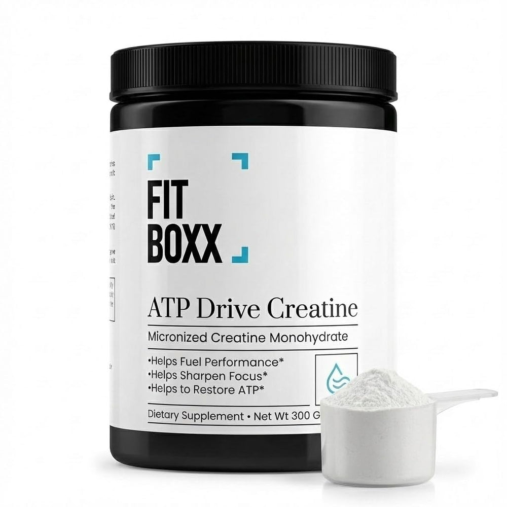 Fit Boxx ATPDrive creatine powder bottle with high absorption formula for strength and endurance