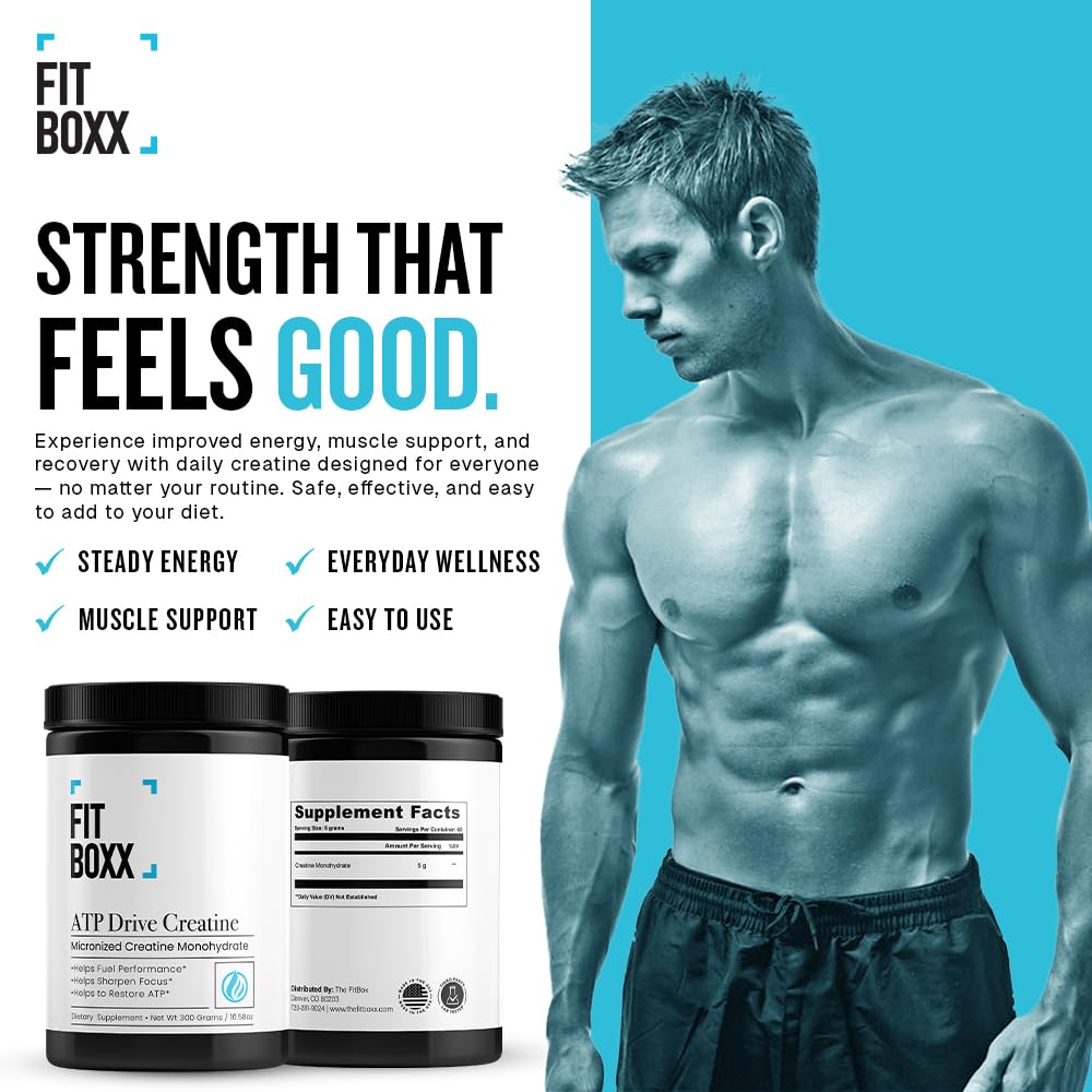 Fit Boxx ATPDrive creatine powder dissolves easily in shaker water for a smooth drink