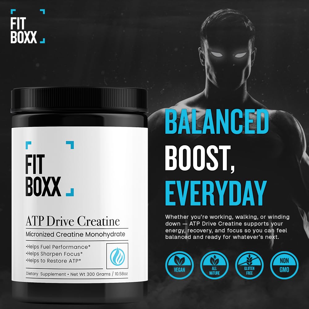 Fit Boxx ATPDrive packaging highlights vegan, non-GMO, and gluten-free credentials