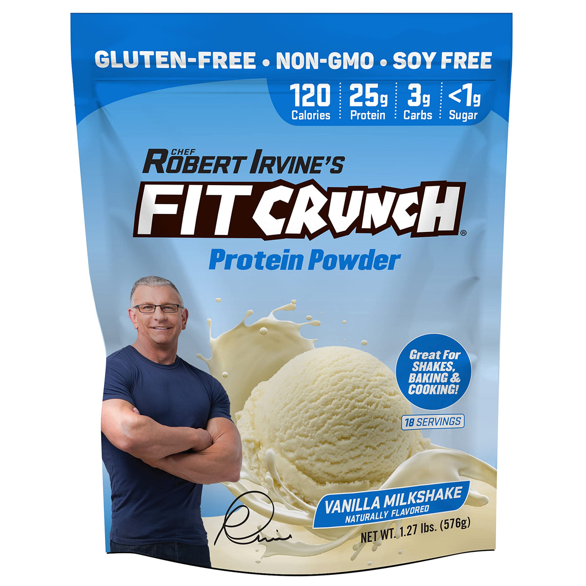 Fit Crunch Tri- Blend whey vanilla milkshake powder for a creamy high-protein shake