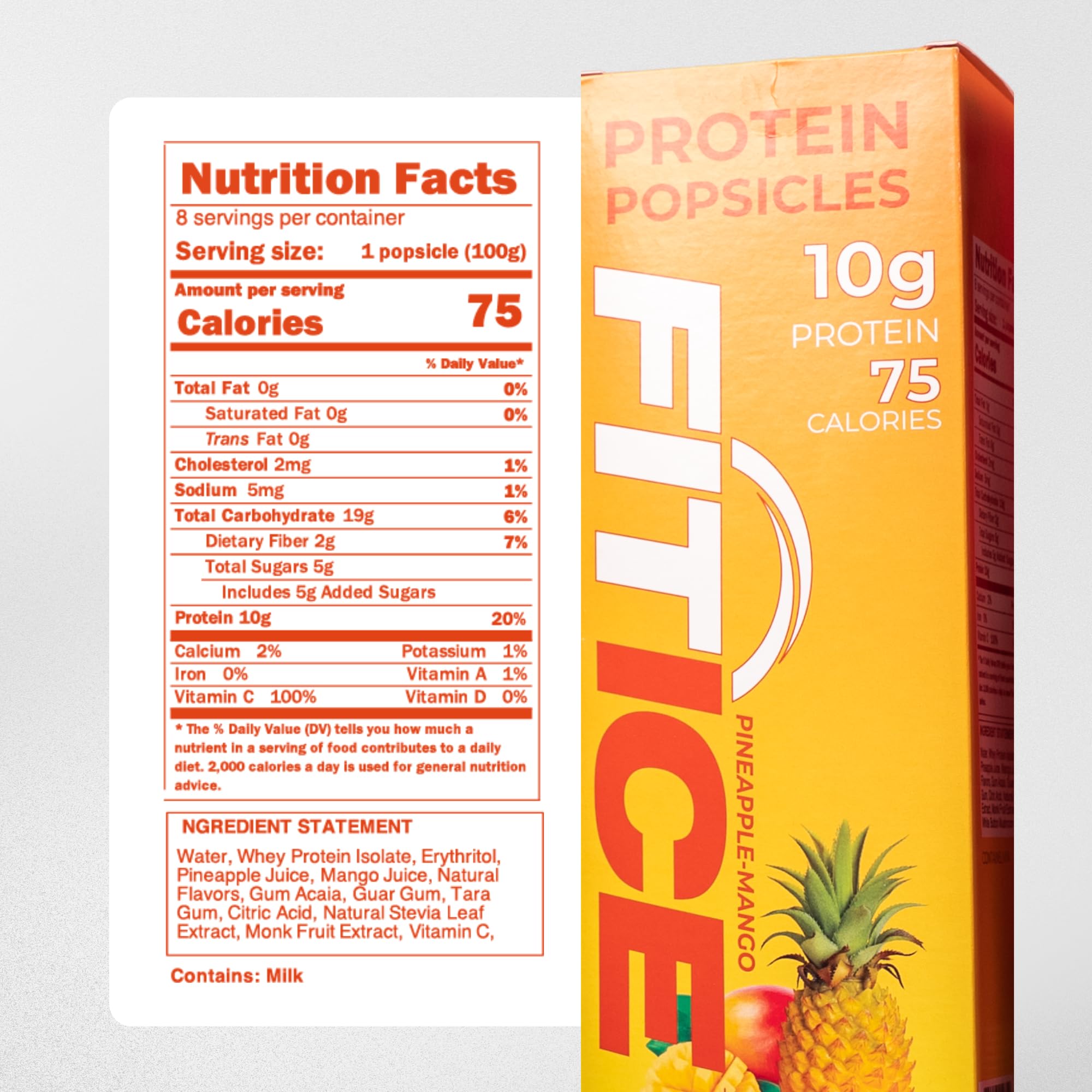 FIT ICE Pineapple Mango pops showing tropical flavor and protein boost