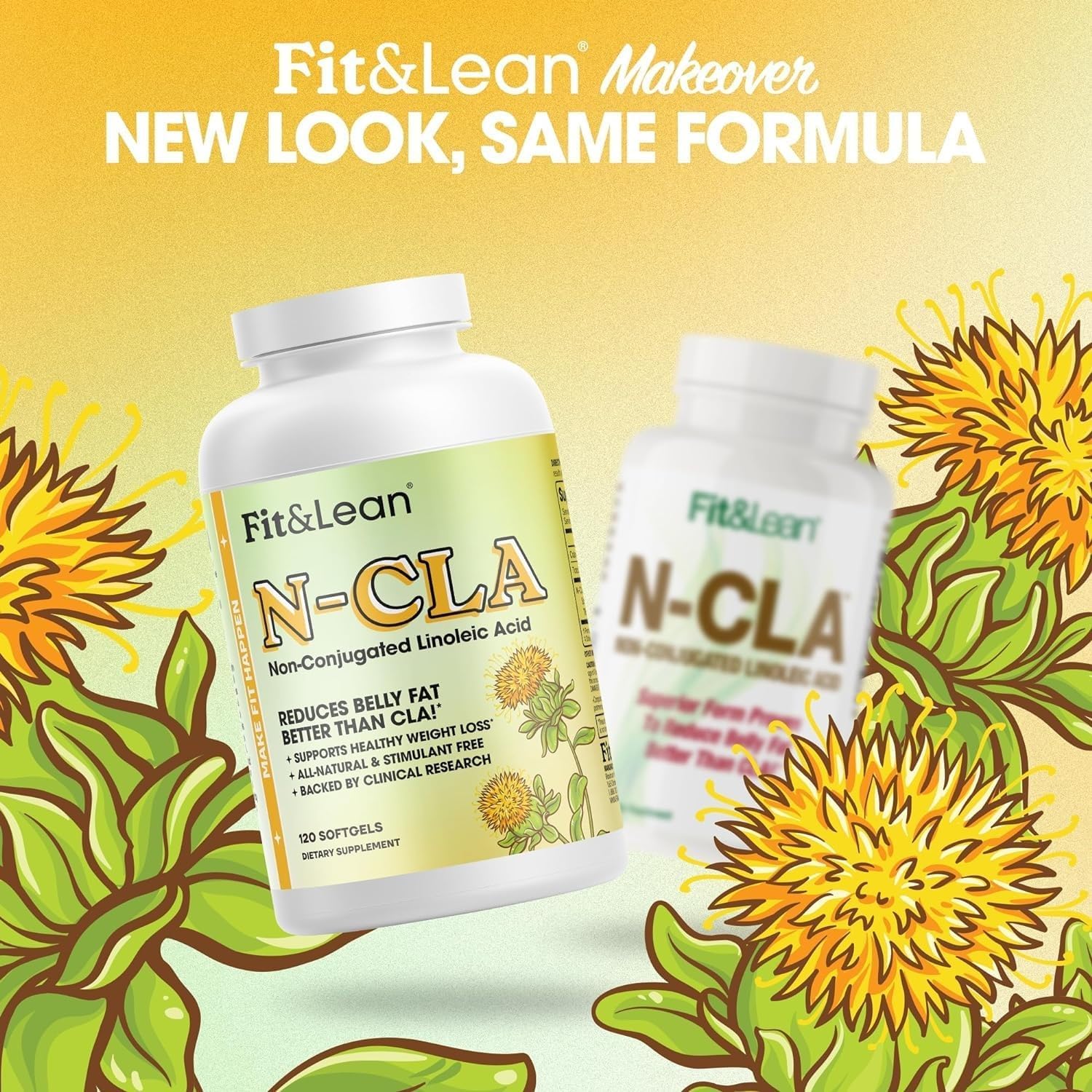 Fit & Lean N-CLA bottle presents stimulant-free formula for weight management.