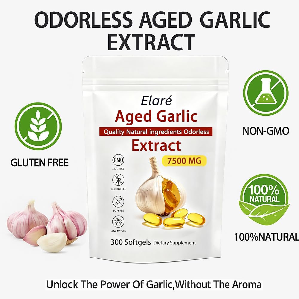 Front label of Elare Garlic indicating non-GMO and vegetarian attributes