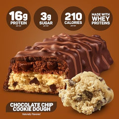 Fit Crunch chocolate chip cookie dough bar, gluten-free, ready to go.