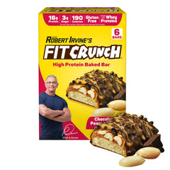 FITCRUNCH chocolate peanut butter bar packaging highlights high-protein convenience.