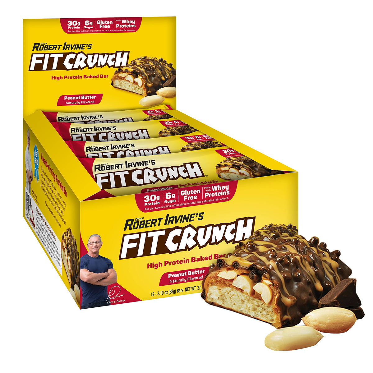 Fit Crunch full-size peanut butter bar packaging shows convenient on-the-go snack