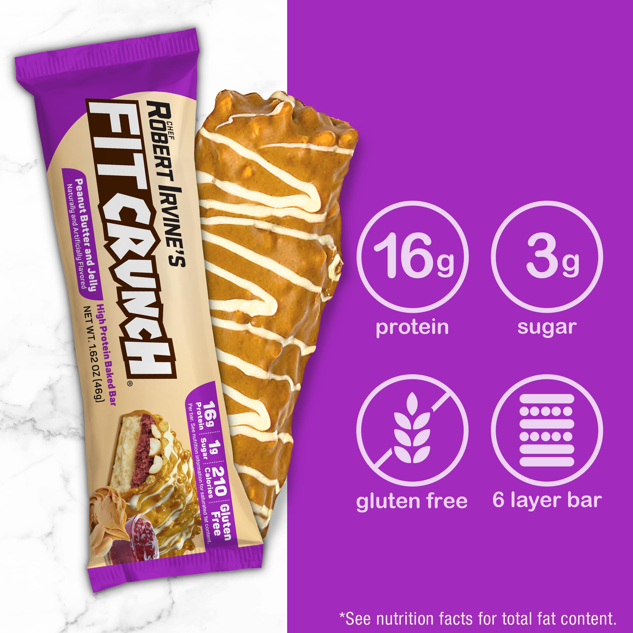 FitCrunch gluten-free label on package communicates gluten-free snack option.