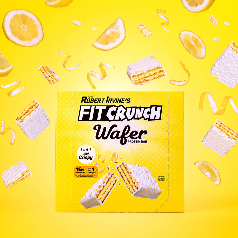FITCRUNCH Lemon Cream wafer bar in hand, perfect portable protein snack
