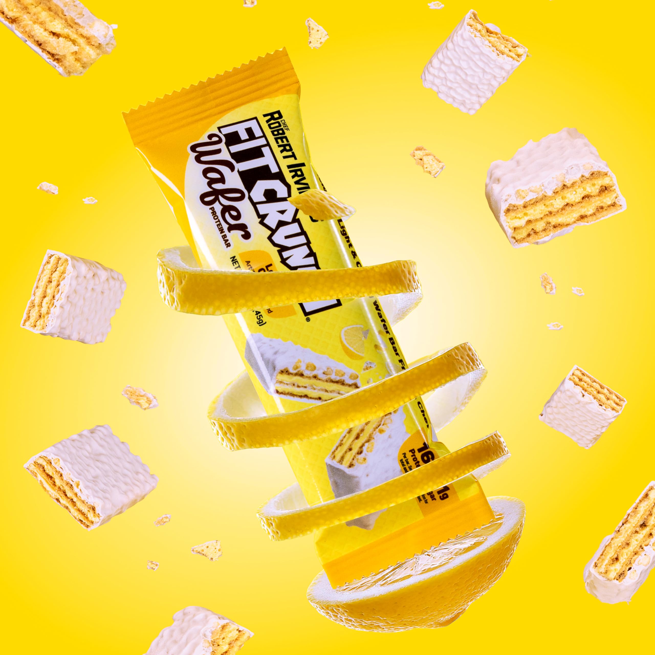 FITCRUNCH Lemon Cream wafer bar with white chocolate coating, a citrusy indulgence