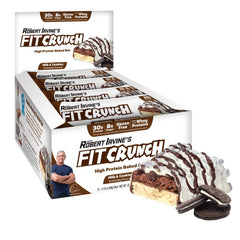 FITCRUNCH Milk and Cookies full-size bar shows six-layer baked texture for a protein snack